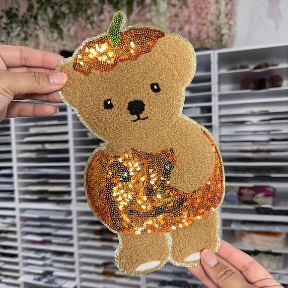 Pumpkin Bear -Iron On Patch