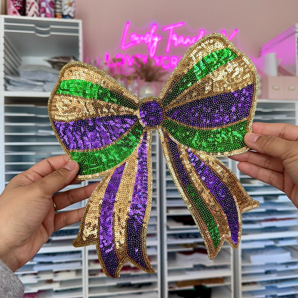 Mardi Gras Bow -Iron On Patch