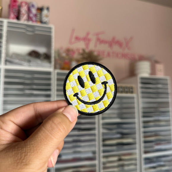 Checkered Smiley- Iron On Patch